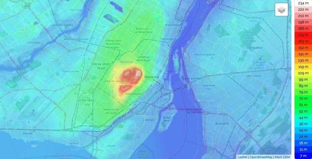 خريطة ارتفاع مونتريال